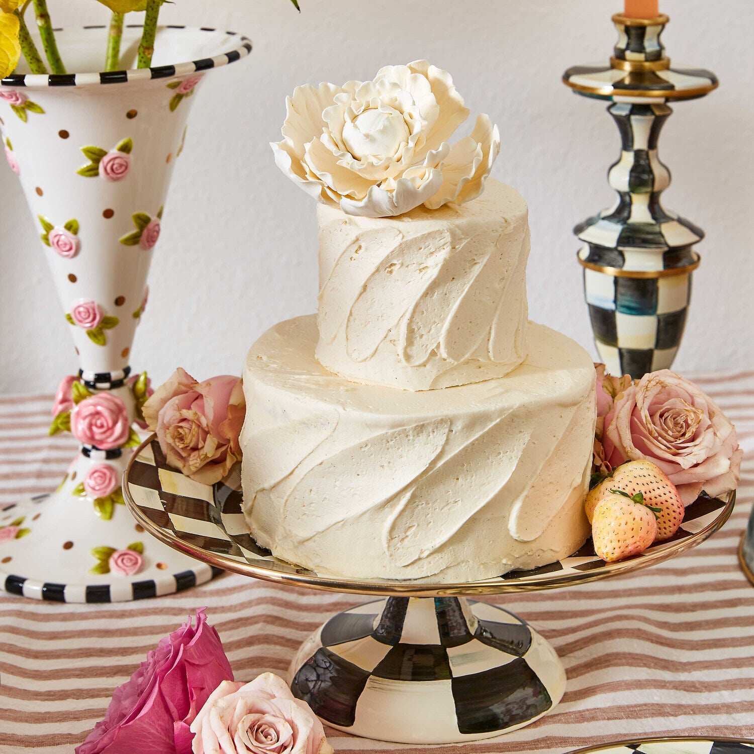 Courtly Check Enamel Pedestal Platter - Small