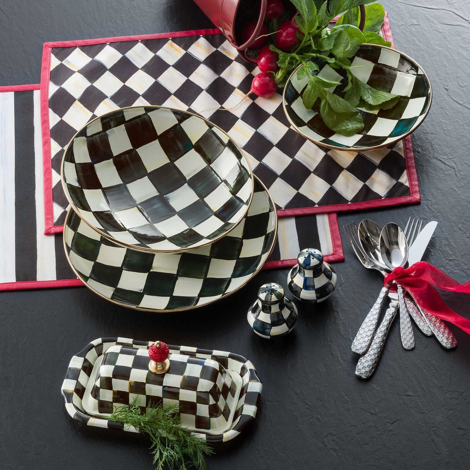 Courtly Check Enamel Butter Box by Mackenzie-Childs