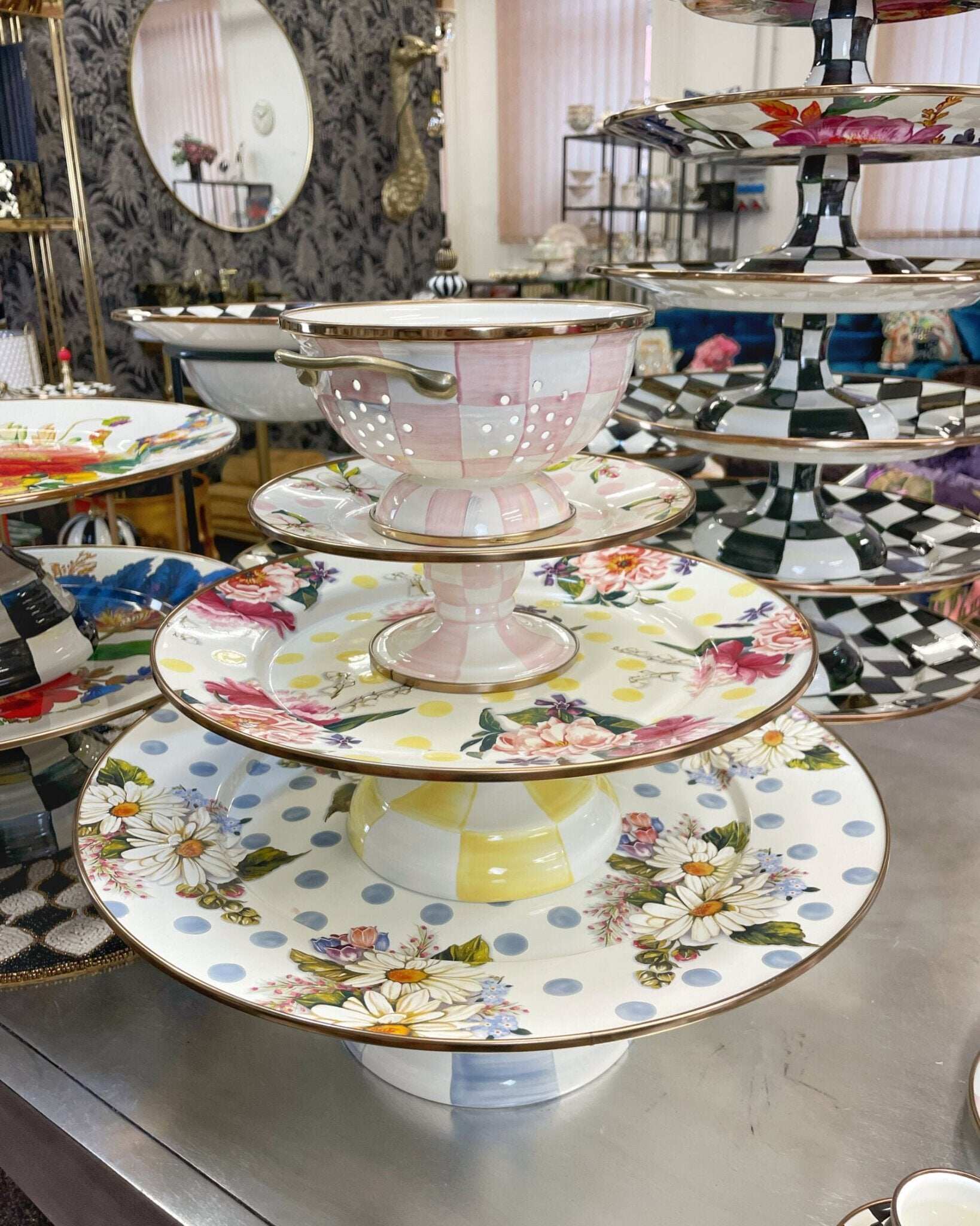 Wildflowers enamel small pedestal platter - yellow