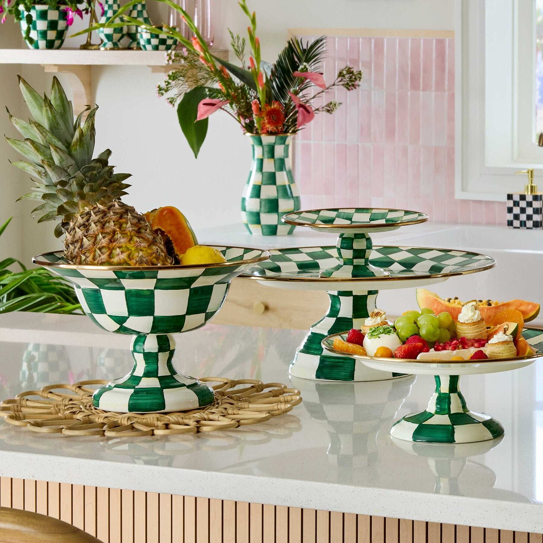 Emerald Check Large Compote by MacKenzie-Childs