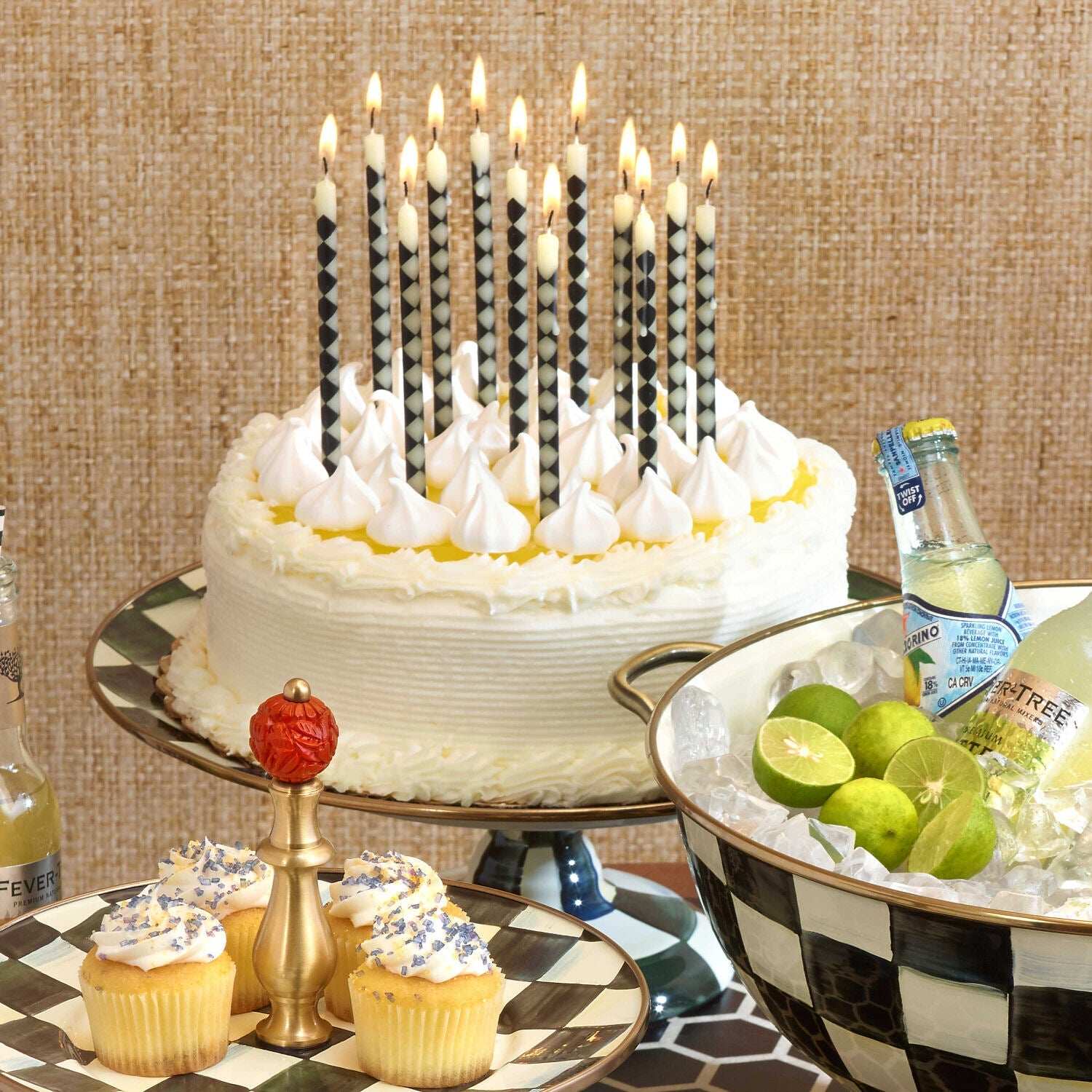 Courtly Check Enamel Pedestal Platter - Small