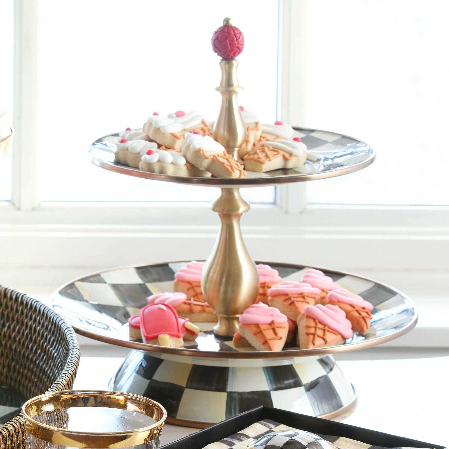 Courtly Check Enamel Two Tier Sweet Stand