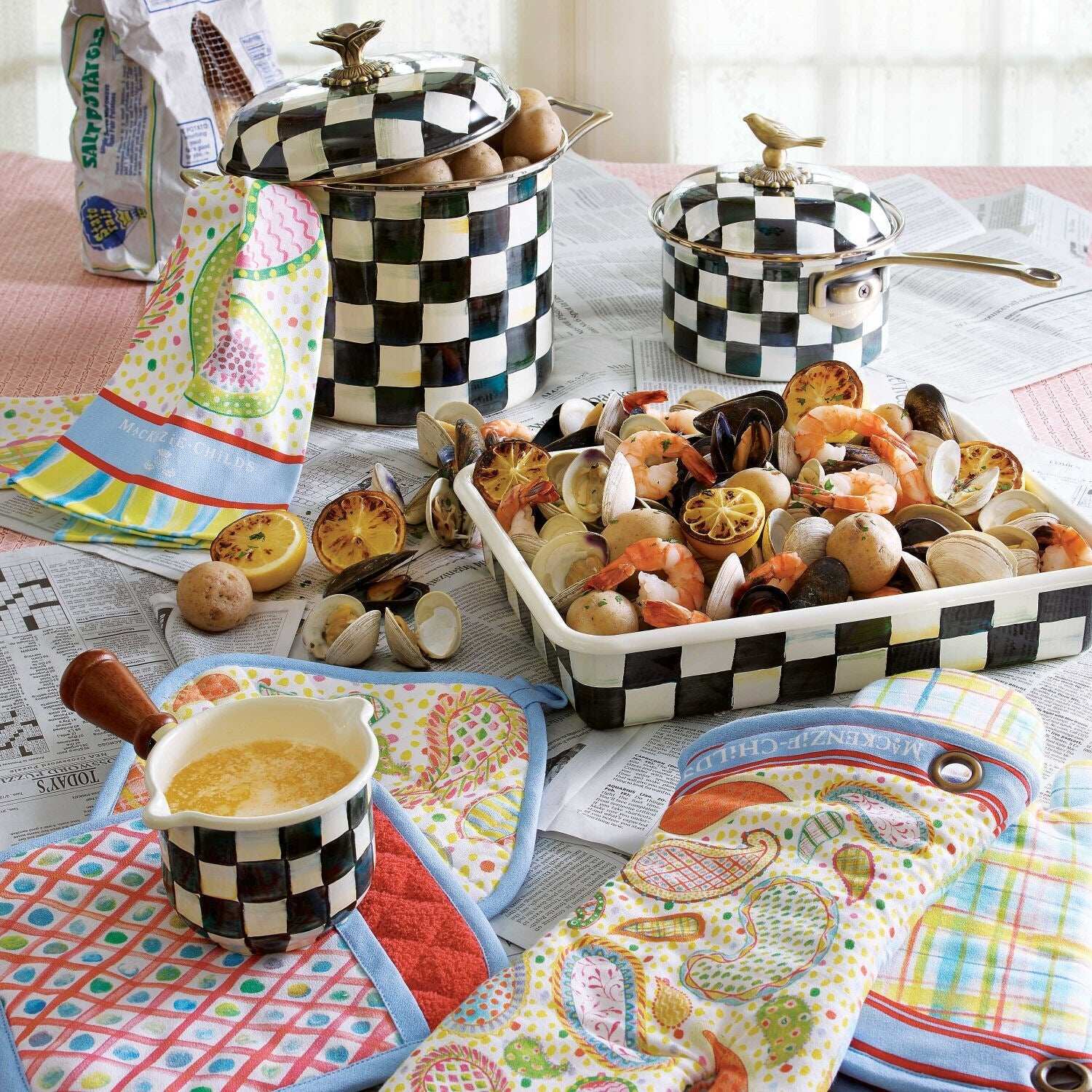 Mackenzie-Childs Courtly Check Enamel 7 Qt. Stockpot