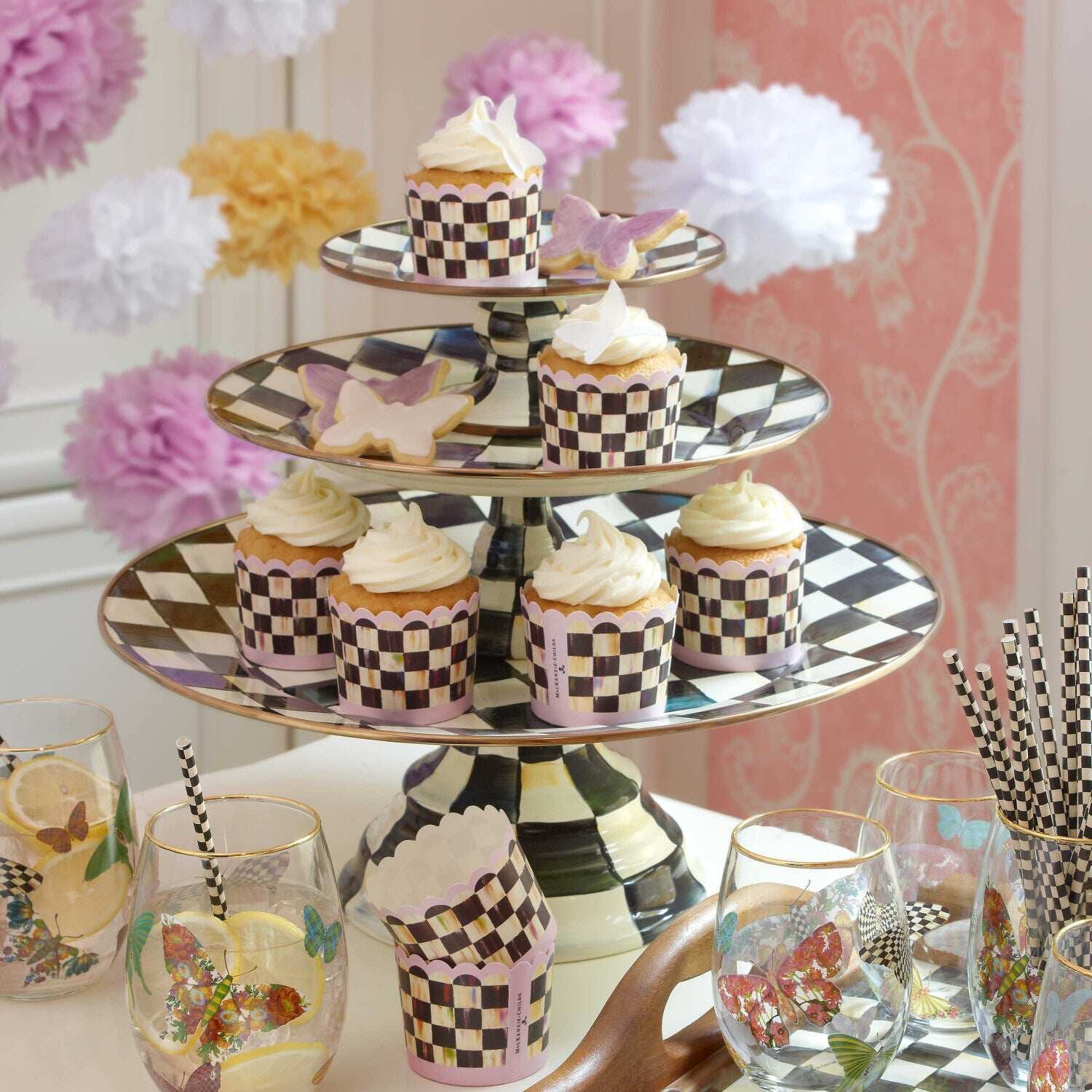 Courtly Check Enamel Pedestal Platter - Small