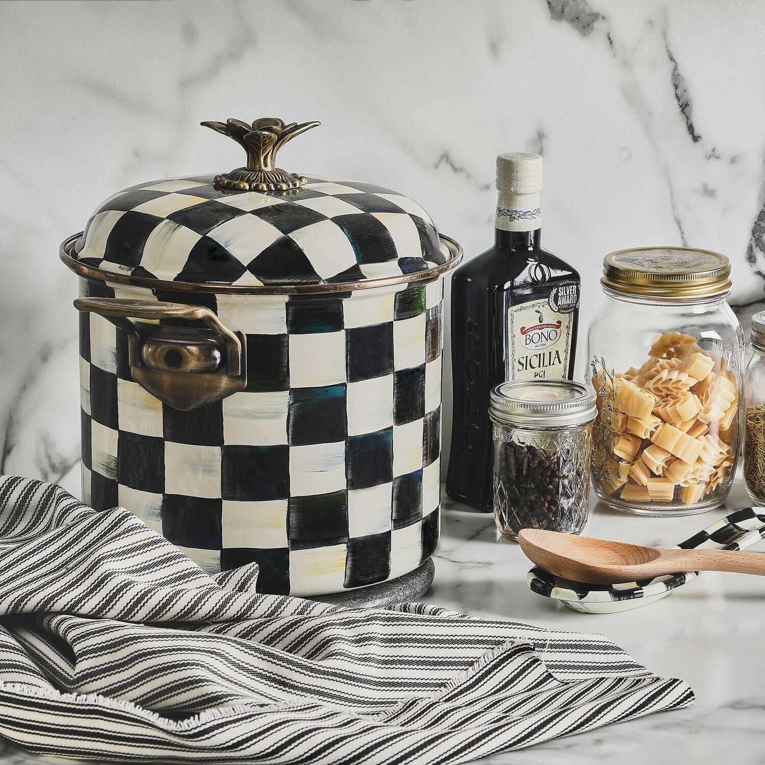 Mackenzie-Childs Courtly Check Enamel 7 Qt. Stockpot