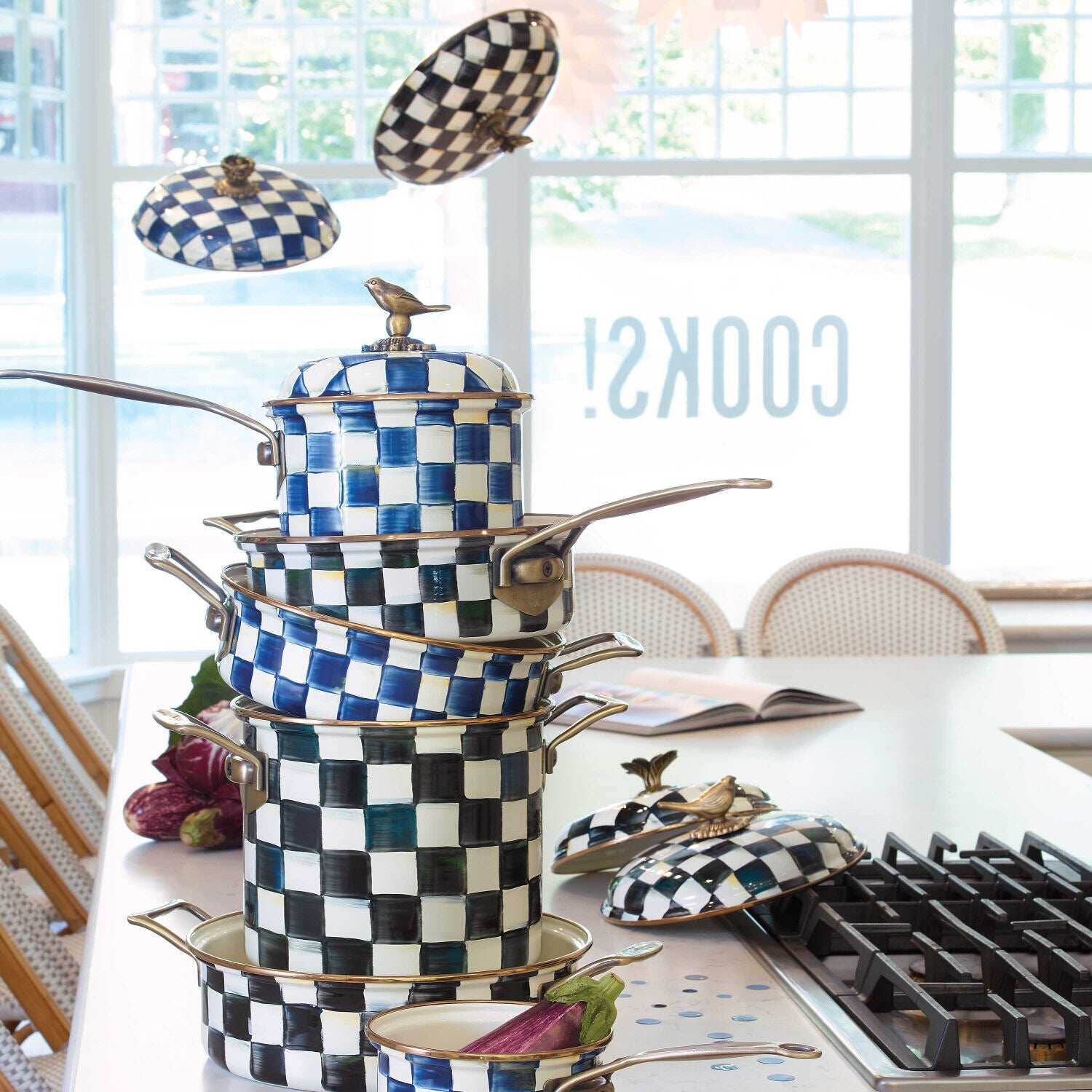 Mackenzie-Childs Courtly Check Enamel 7 Qt. Stockpot