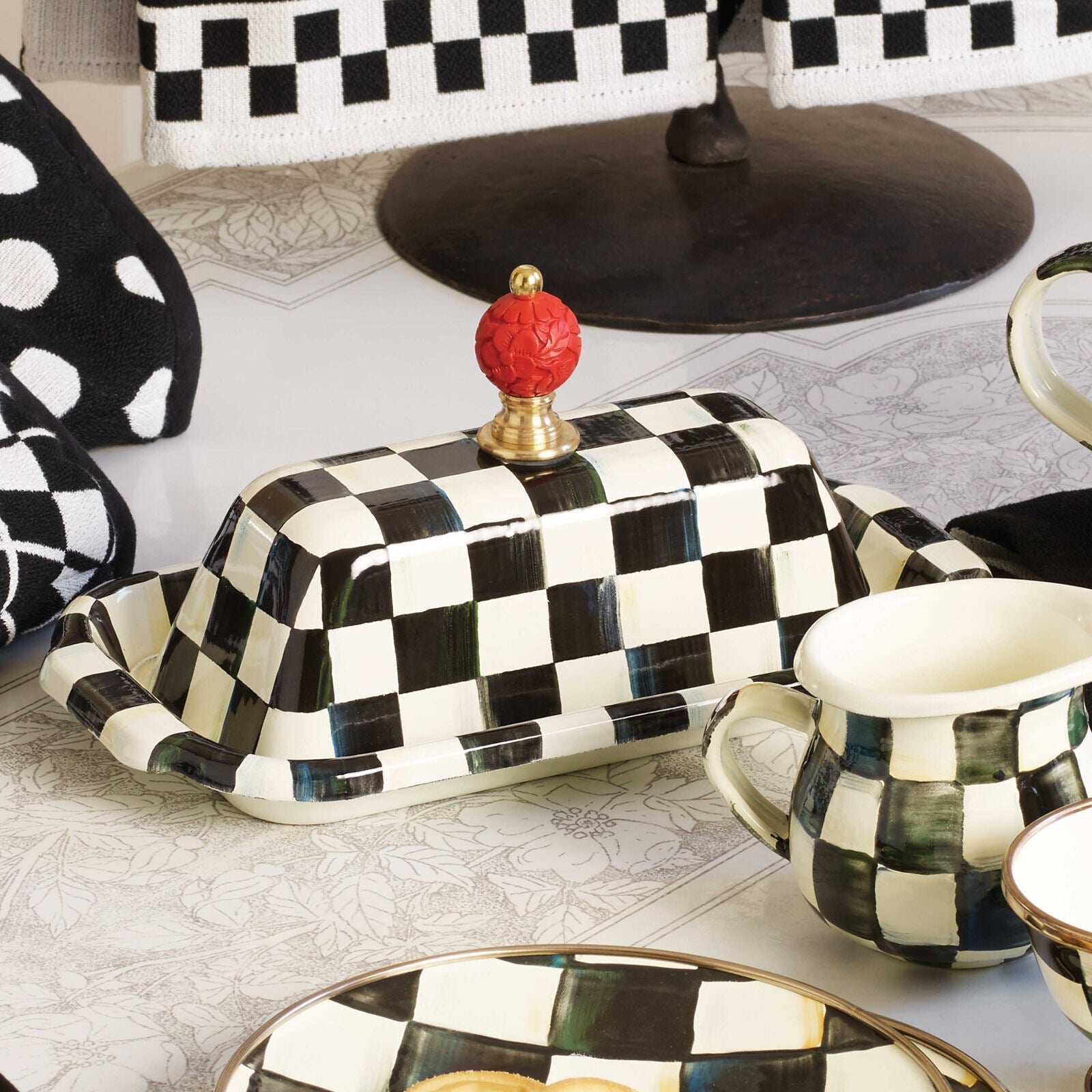 Courtly Check Enamel Butter Box by Mackenzie-Childs