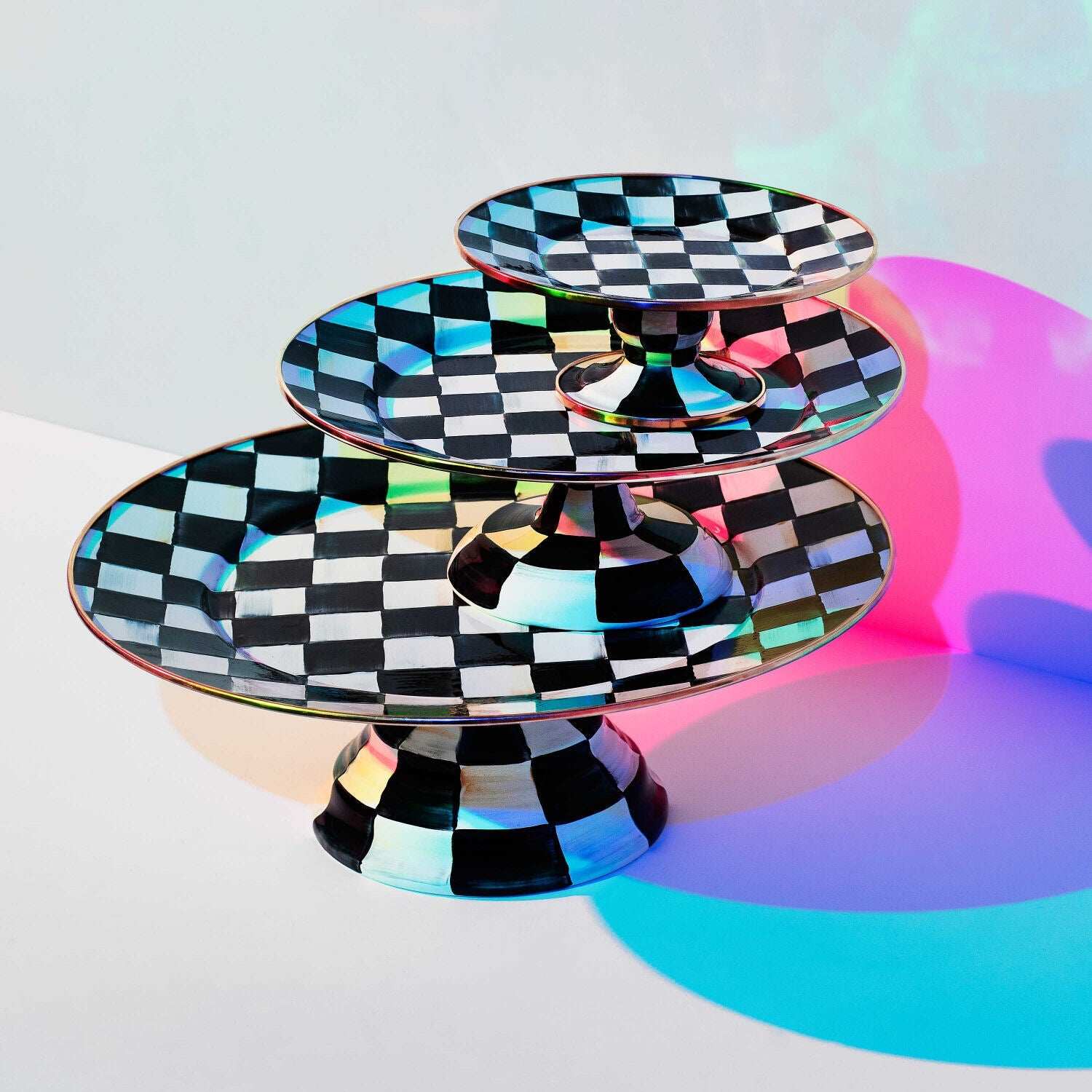 Courtly Check Enamel Pedestal Platter - Small