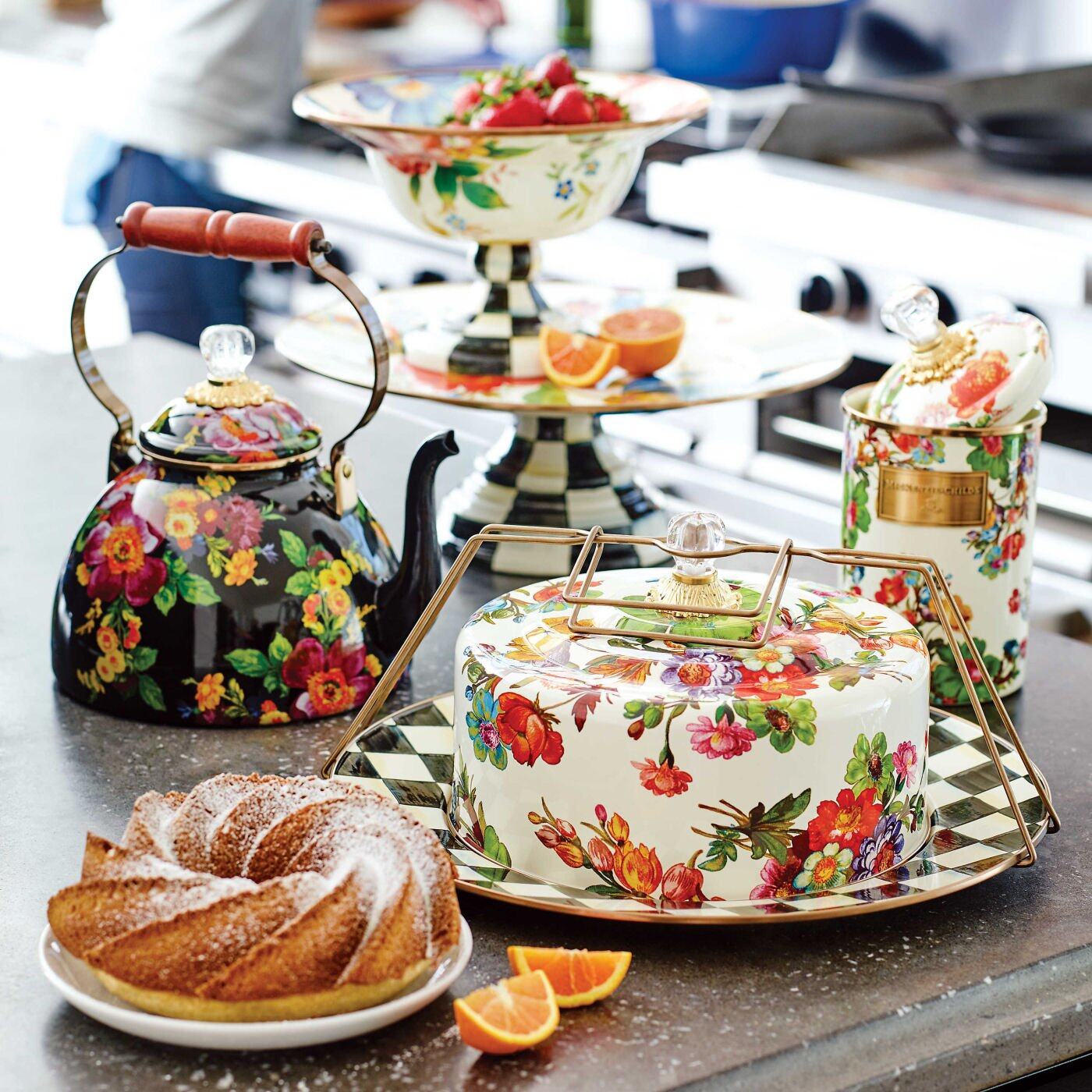 White Flower Market Cake Carrier by MacKenzie-Childs