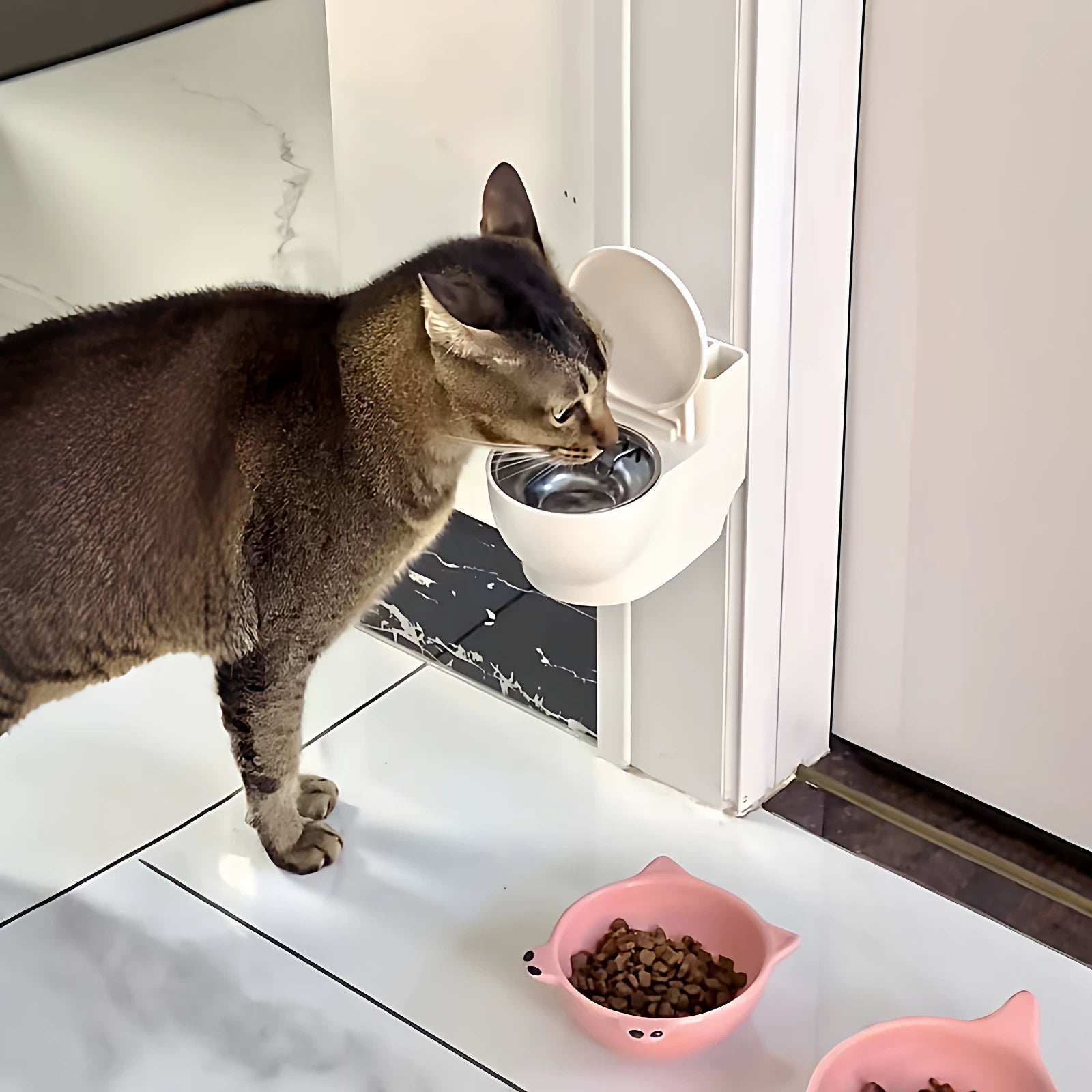 Posdma | Wall-Mounted Pet Water Bowl with Lid for Cats