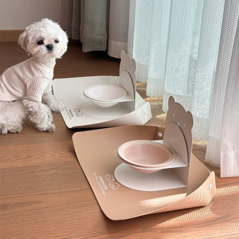 Posdma | Adjustable Raised Ceramic Pet Bowl Set with Angled Opening and Stand