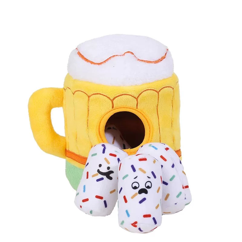 Posdma | Beer Mug–Shaped Sniffing Toy with Crinkle Sound and Hidden Treat Areas