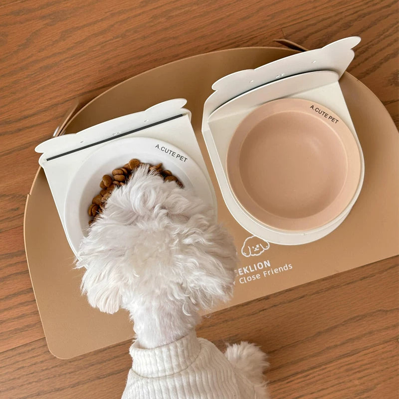 Posdma | Adjustable Raised Ceramic Pet Bowl Set with Angled Opening and Stand