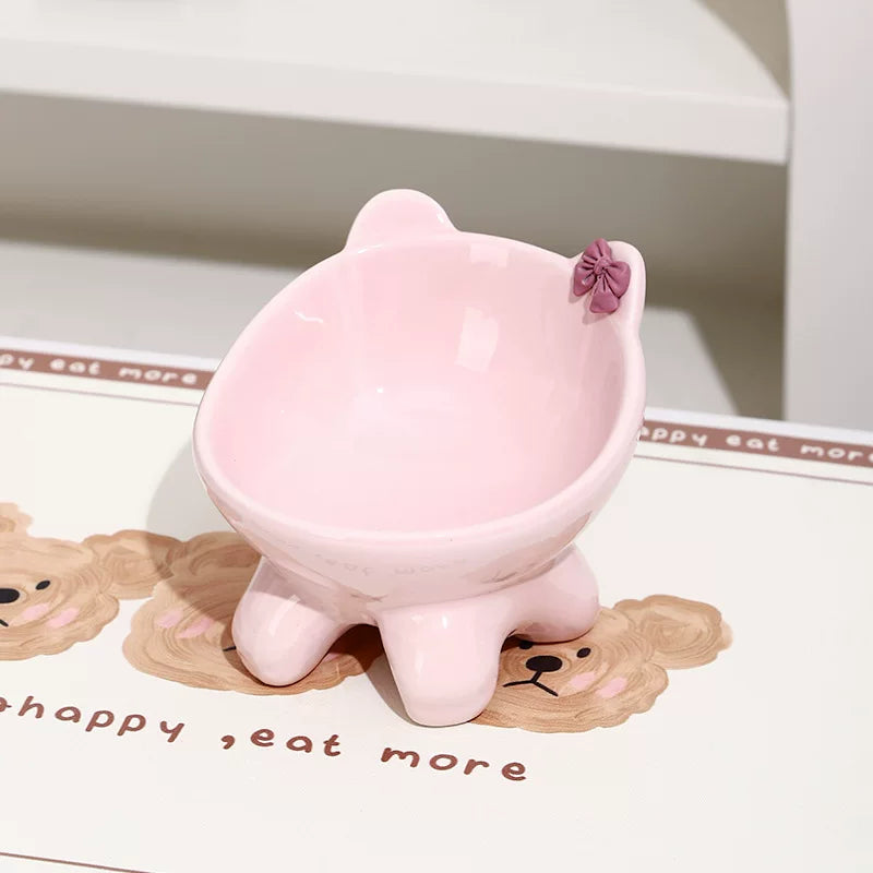 Posdma | Bow-Tie Shaped Ceramic Cat Bowl with Angled Opening