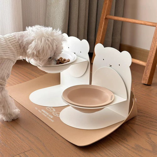 Posdma | Adjustable Raised Ceramic Pet Bowl Set with Angled Opening and Stand