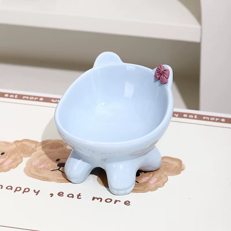 Posdma | Bow-Tie Shaped Ceramic Cat Bowl with Angled Opening
