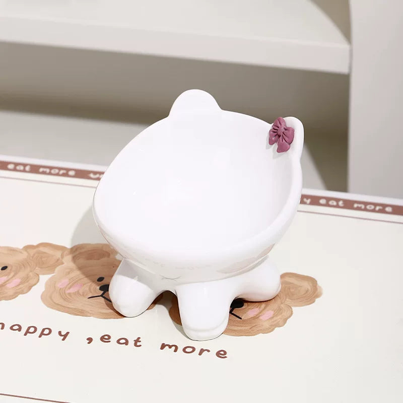 Posdma | Bow-Tie Shaped Ceramic Cat Bowl with Angled Opening
