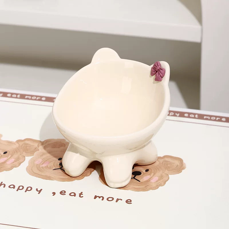 Posdma | Bow-Tie Shaped Ceramic Cat Bowl with Angled Opening