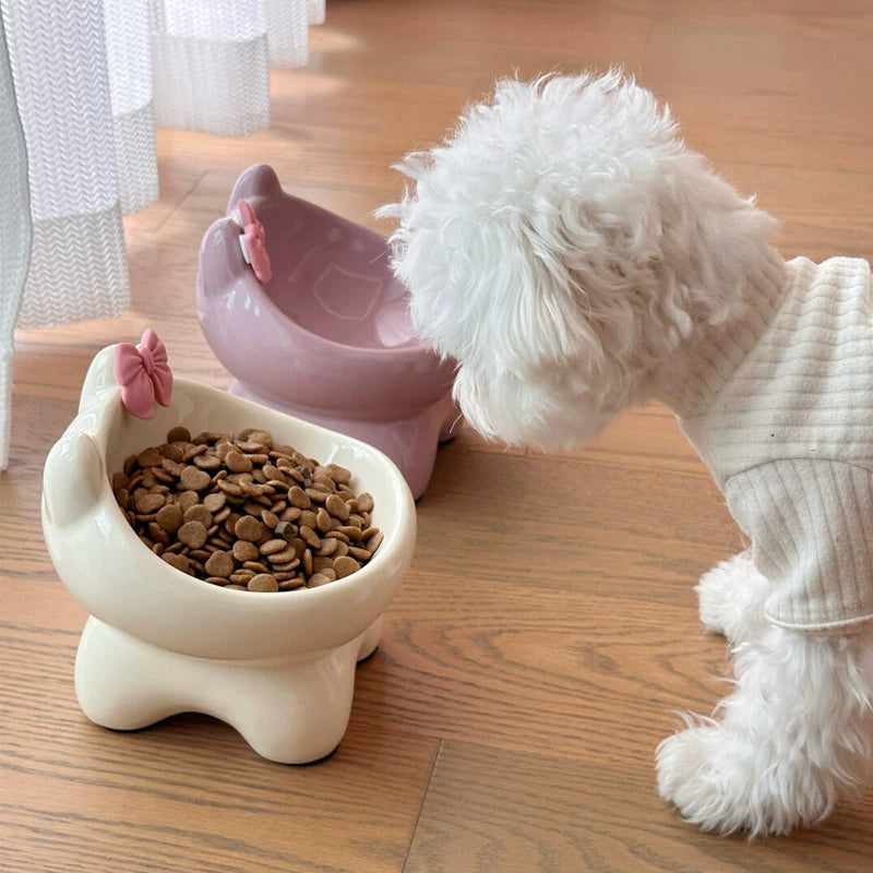 Posdma | Bow-Tie Shaped Ceramic Cat Bowl with Angled Opening
