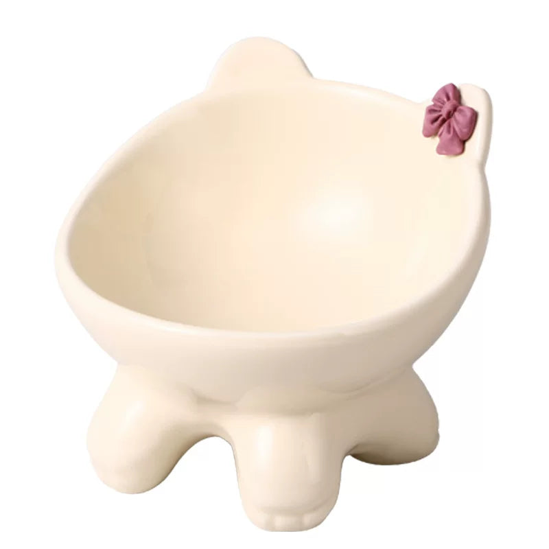 Posdma | Bow-Tie Shaped Ceramic Cat Bowl with Angled Opening