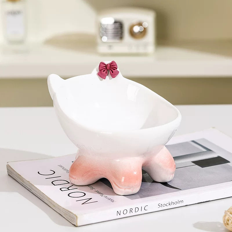 Posdma | Bow-Tie Shaped Ceramic Cat Bowl with Angled Opening