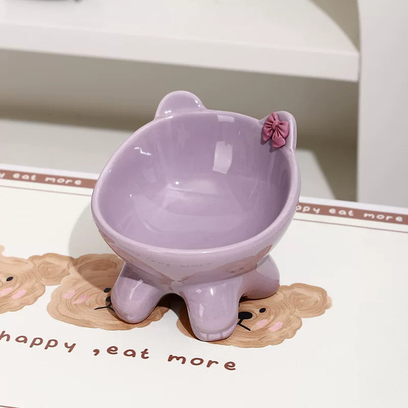 Posdma | Bow-Tie Shaped Ceramic Cat Bowl with Angled Opening