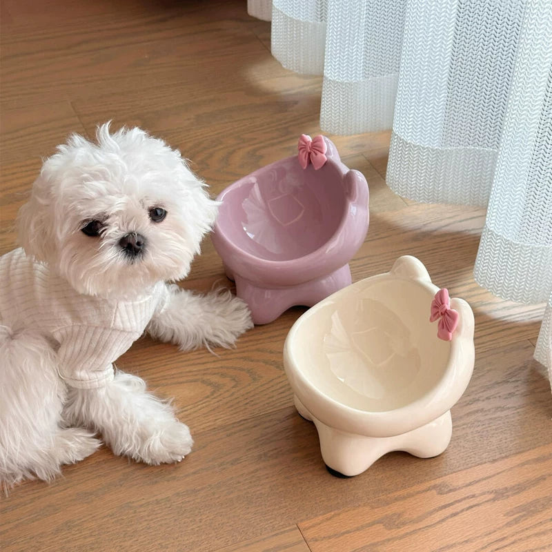 Posdma | Bow-Tie Shaped Ceramic Cat Bowl with Angled Opening