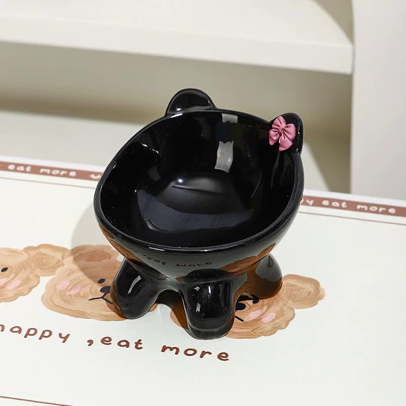 Posdma | Bow-Tie Shaped Ceramic Cat Bowl with Angled Opening