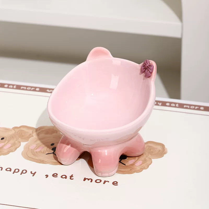 Posdma | Bow-Tie Shaped Ceramic Cat Bowl with Angled Opening