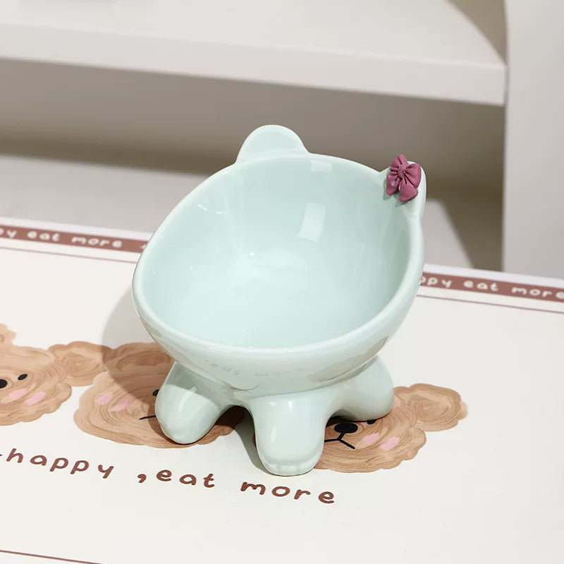 Posdma | Bow-Tie Shaped Ceramic Cat Bowl with Angled Opening