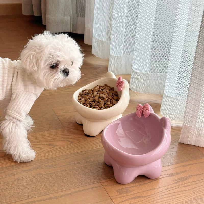 Posdma | Bow-Tie Shaped Ceramic Cat Bowl with Angled Opening