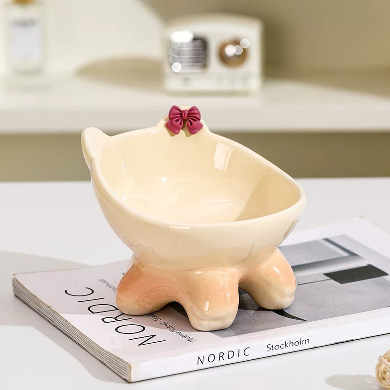 Posdma | Bow-Tie Shaped Ceramic Cat Bowl with Angled Opening