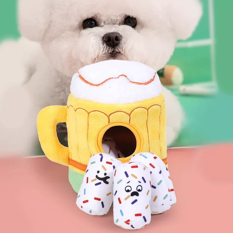 Posdma | Beer Mug–Shaped Sniffing Toy with Crinkle Sound and Hidden Treat Areas