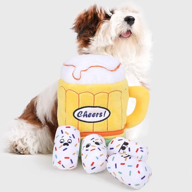 Posdma | Beer Mug–Shaped Sniffing Toy with Crinkle Sound and Hidden Treat Areas
