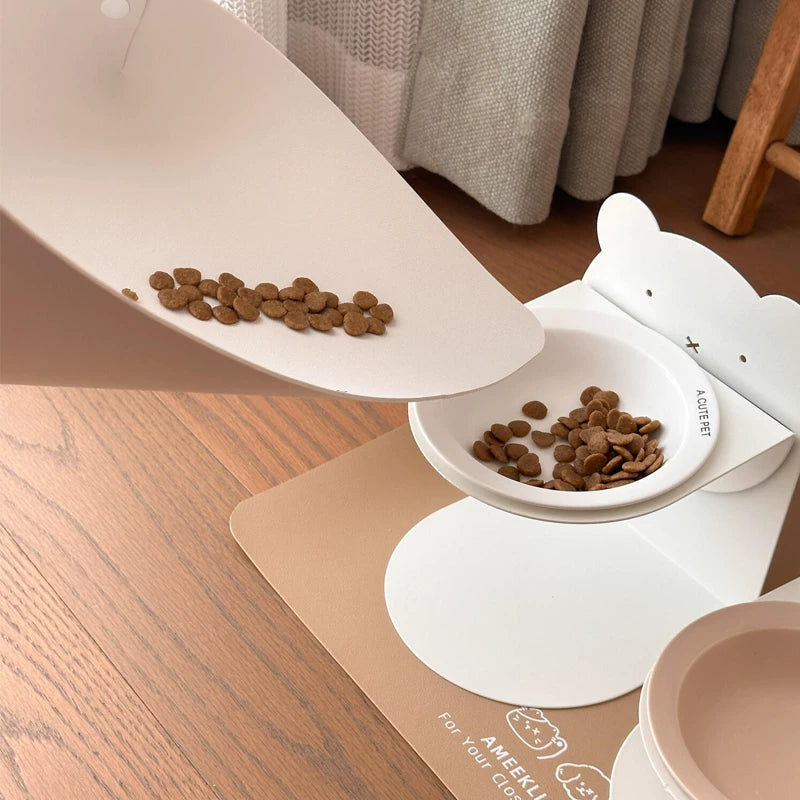 Posdma | Adjustable Raised Ceramic Pet Bowl Set with Angled Opening and Stand